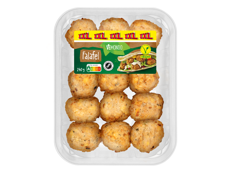 Falafel vegan XXL en barquette, 240g, Nutri-Score A, sans gluten.
