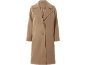Manteau beige pour femme avec boutons et poches.