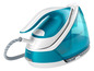 Un fer à repasser à vapeur Philips PerfectCare Compact Plus bleu.