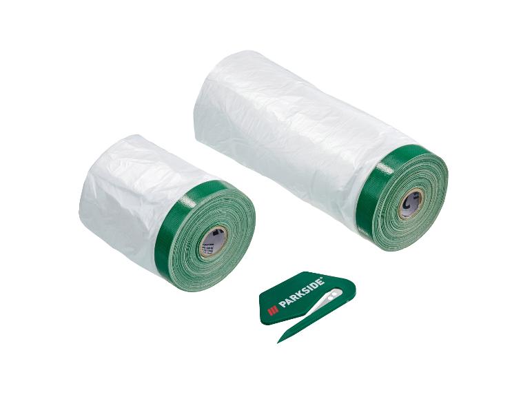 Deux rouleaux de film de protection blanc et un cutter vert Parkside