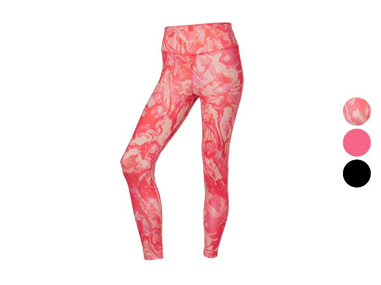 Legging de sport rose et blanc à motif marbré avec une sélection de couleurs à côté.