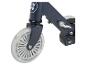 Trottinette Playtive bleu marine pour enfant, détail de la roue et du mécanisme.