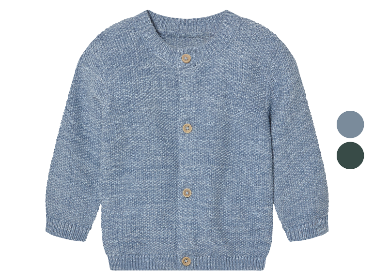 Gilet en tricot bleu bébé avec boutons.