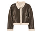 Une veste en cuir marron avec un col en fourrure blanche