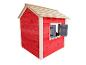 Maisonnette de jeu en bois rouge avec toit beige et volets gris