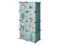 Armoire modulaire pour enfants avec motifs d'animaux et de plantes forestières, vert menthe.