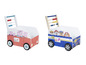 Deux chariots en bois, un avec Peppa Pig et un avec Pat' Patrouille.