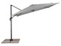 Un parasol de jardin gris avec une base carrée.