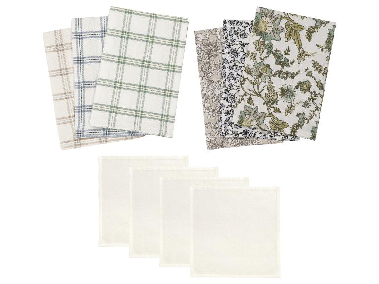 Lot de 12 torchons de cuisine: 3 à carreaux, 3 à motifs floraux et 6 unis