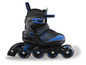 Patins à roulettes noirs avec des détails bleus.