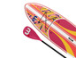 Une planche de paddle gonflable rose avec une pagaie assortie de la marque Mistral.