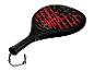 Raquette de padel noire avec des lignes rouges et vertes et des trous
