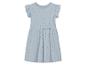 Robe bleu ciel à pois pour enfant, manches courtes à volants.