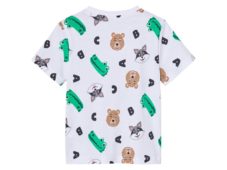 T-shirt enfant avec imprimés animaux (ours, raton laveur, crocodile) et lettres.