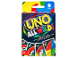 Boîte de jeu de cartes UNO All Wild avec le texte 'Every. Card. Is. Wild.' et infos joueurs/âge.