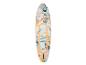 Planche de paddle gonflable avec motif floral tropical et couleurs pastel.