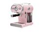 Machine à expresso rose de style rétro avec manomètre et buse vapeur.