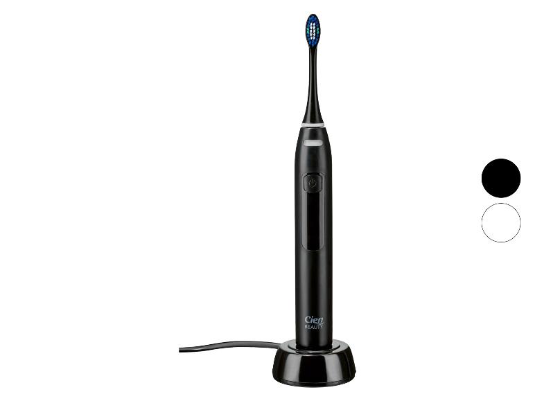 Brosse à dents électrique noire sur une base de chargement, avec le logo Cien Beauty.