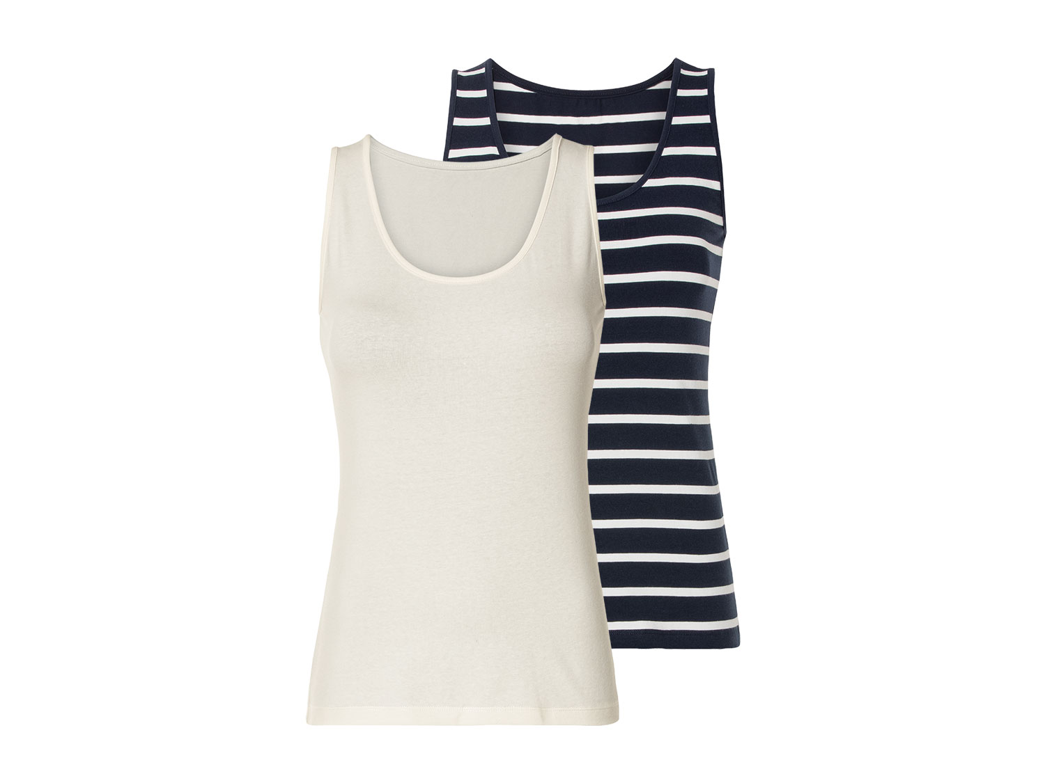 esmara® Lot de 2 débardeurs femme (bleu marine/blanc)