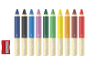 Crayons Crelando 3 en 1 multicolores et taille-crayon.