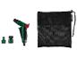Pistolet d'arrosage PARKSIDE avec accessoires et sac de rangement en filet.