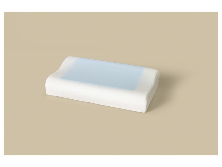 Oreiller en mousse à mémoire de forme blanc avec une couche de gel bleu pour un soutien frais.