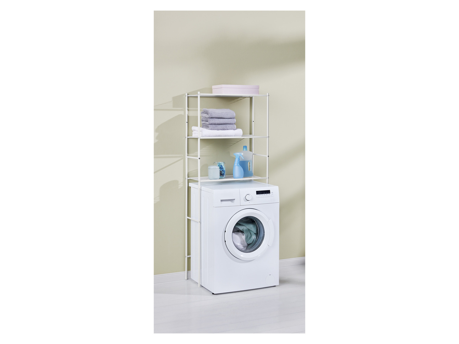 Étagère Buanderie 3 Niveaux Blanc - Support Machine à Laver Et Sèche-linge, Rangement Produits Lessive - 12