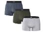 Trois boxers pour hommes en bleu, vert et gris, avec une ceinture noire.