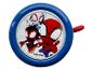 Une sonnette de vélo bleue avec Spider-Man et Spider-Gwen.