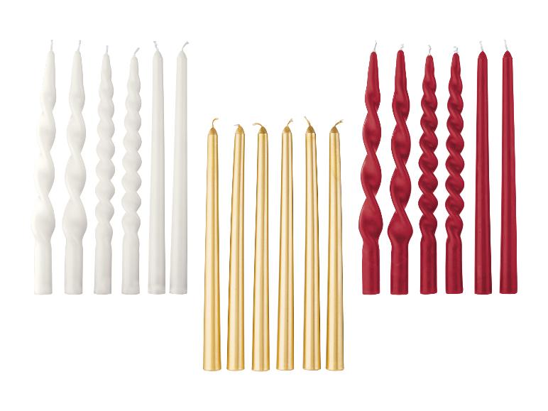 Bougies torsadées et lisses en blanc, or et rouge, 6 pièces