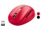 Une souris sans fil rouge avec un récepteur USB.