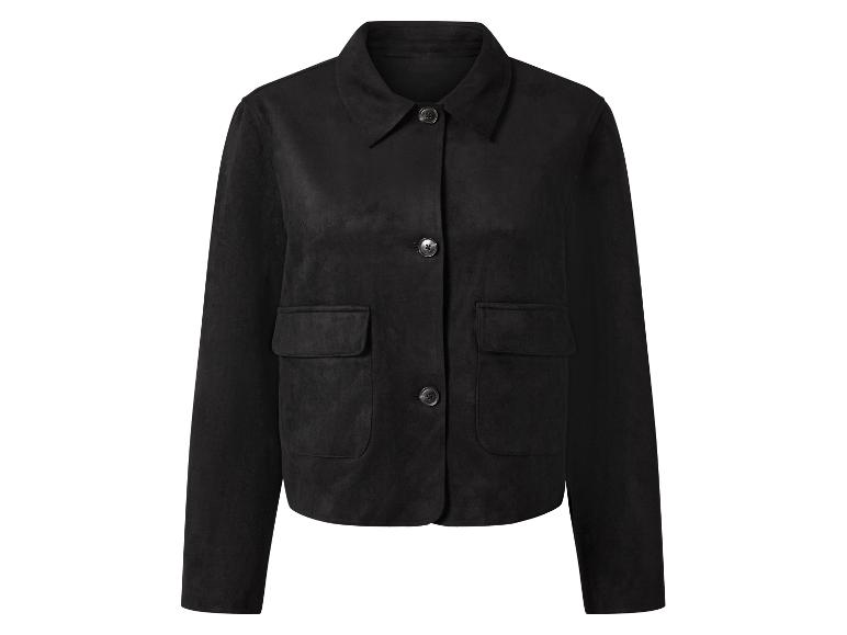 Veste courte en daim noire avec poches.