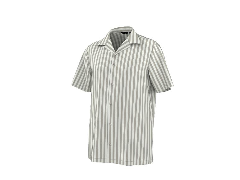 Chemise à manches courtes rayée blanche et grise avec col ouvert