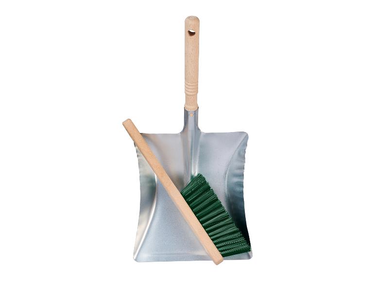 Pelle à poussière en métal avec manche en bois et brosse verte