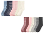 Dix paires de chaussettes de différentes couleurs et motifs.