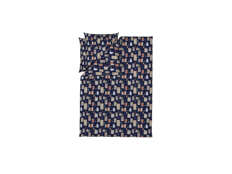Parure de lit en flanelle fine microfibre LIVARNO® avec motif de maisons.