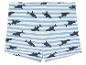 Maillot de bain enfant rayé bleu et blanc avec des requins.