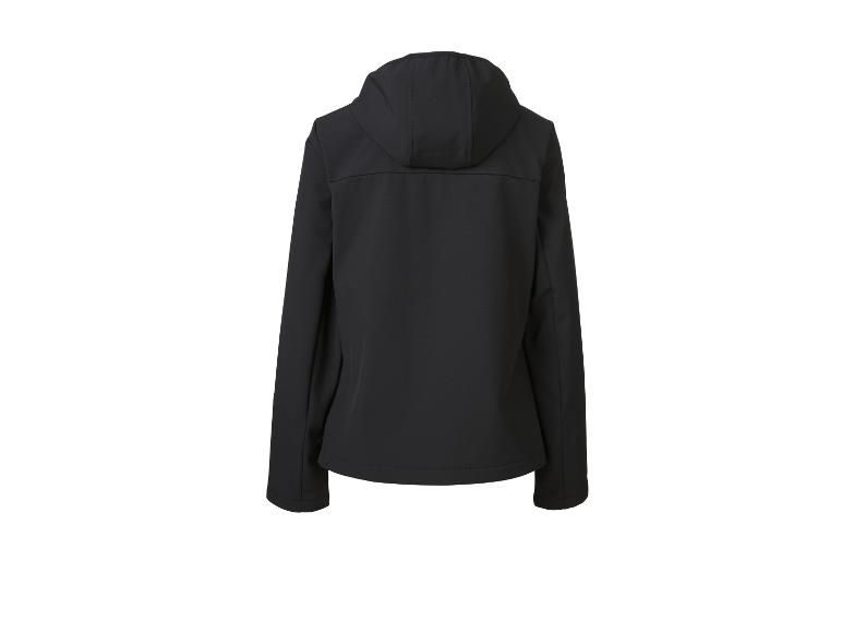 Veste softshell noire à capuche, vue de dos.
