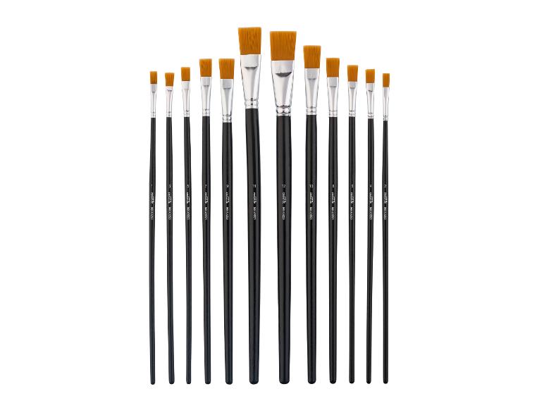 Douze pinceaux noirs de la marque 'crelando' avec des poils jaunes.