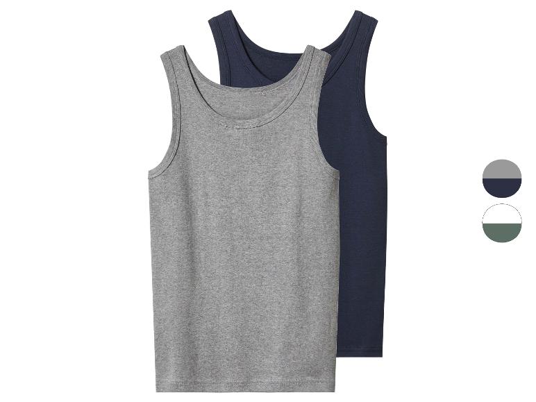 Lot de deux débardeurs pour homme, un gris et un bleu marine.