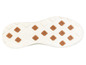 Semelle blanche d'une chaussure de sport avec des picots marron.