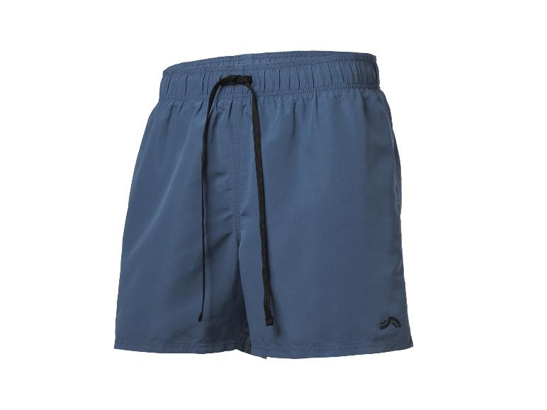 Short de sport homme bleu avec taille élastique et cordon de serrage.