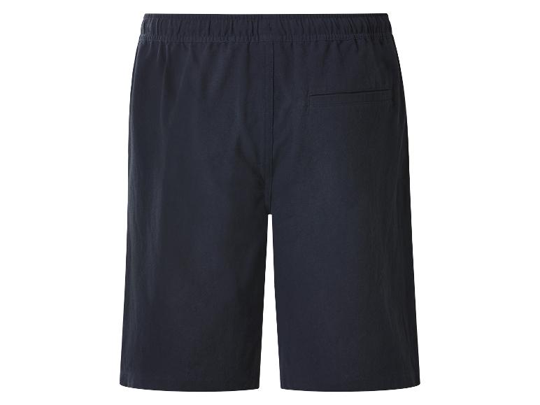 Shorts homme bleu foncé avec taille élastique et poche arrière.