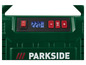 Une pompe à air pour pneus Parkside verte avec un manomètre numérique.