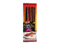 Bâtonnets de chorizo dans un emballage avec une assiette de bâtonnets de chorizo en dessous, 80g.