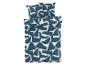 Parure de lit et taies d'oreiller bleu marine à motifs abstraits.