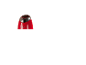 Appareil rouge et noir avec un dessus arrondi et un bouton triangulaire.