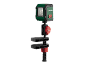 Un niveau laser vert avec un support de serrage noir et rouge.