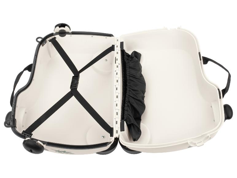 Valise pour enfant ouverte avec sangles de maintien et poche latérale