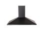 Hotte de cuisine noire avec cheminée et boutons de commande sur fond blanc